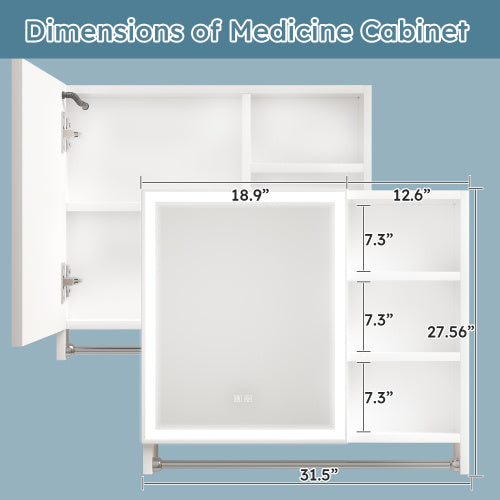 Modern 32x28 Inch Bathroom Cabinet With Mirror And LED Lights