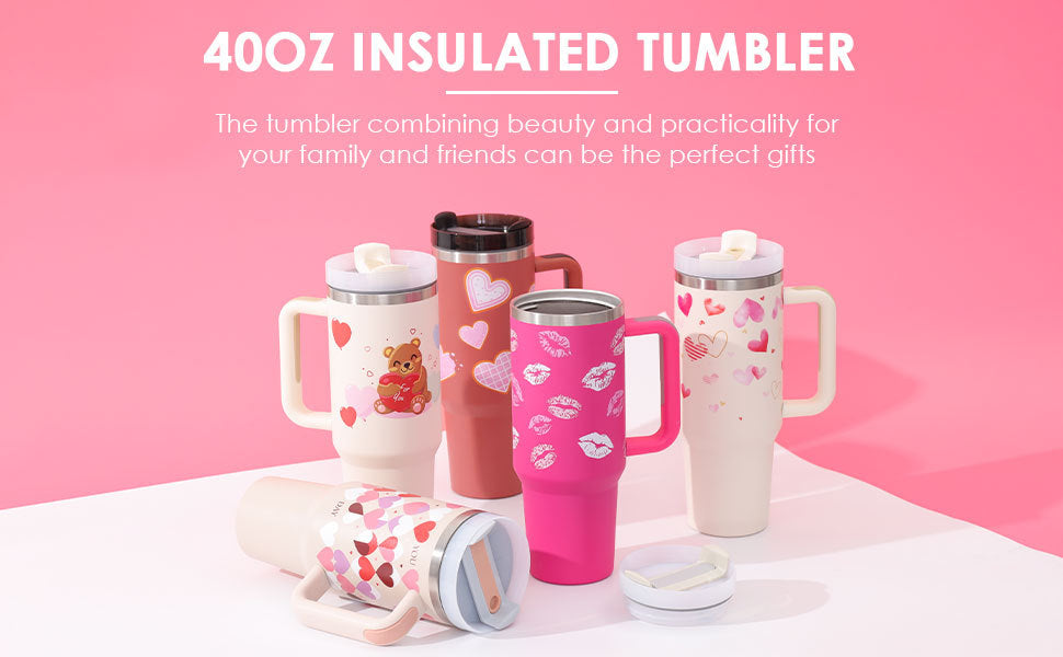 40 oz Insulated Tumbler with Handle & Straw
