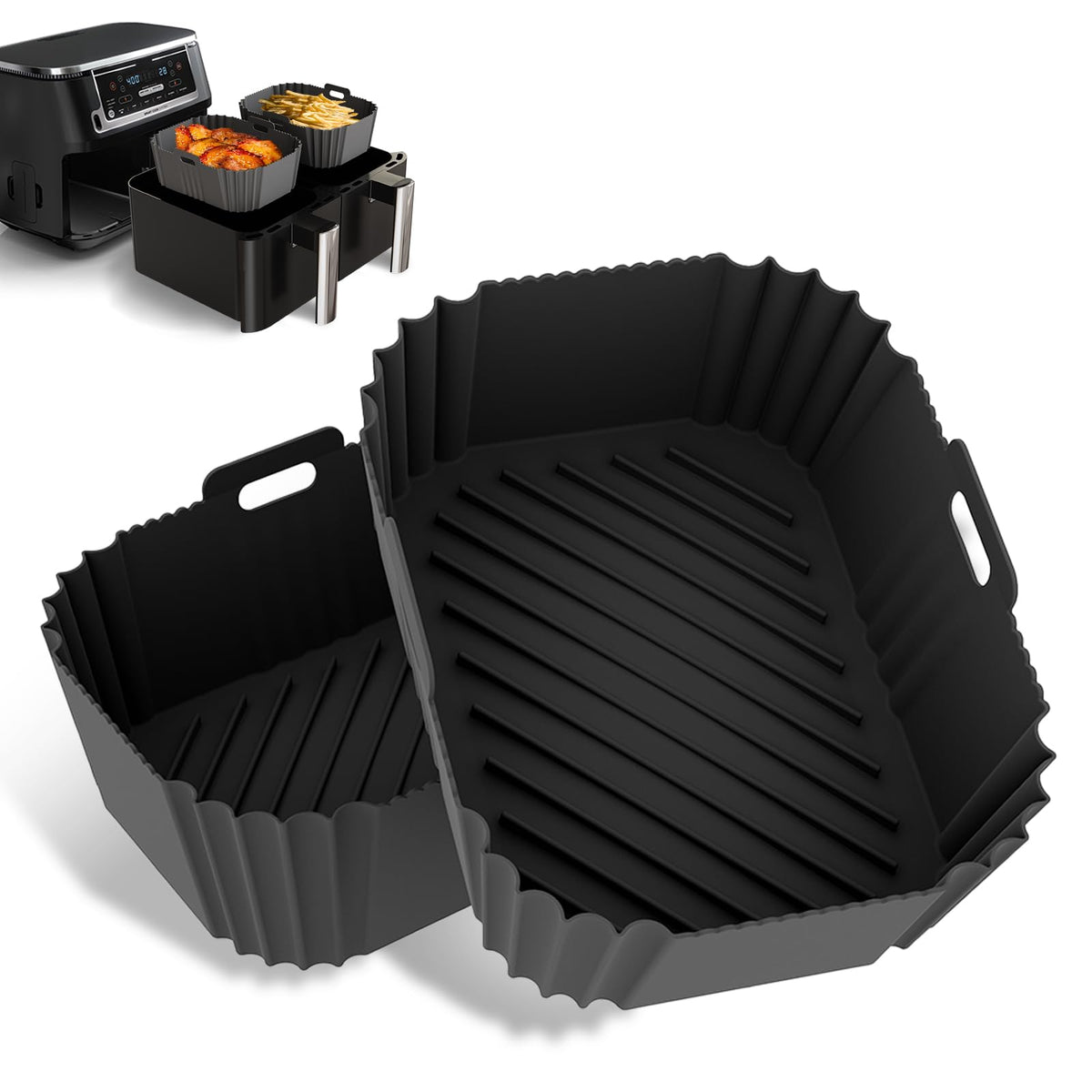 2PCS Ninja Air Fryer Liners Non-Stick Silicone Air Fryer Liners for Ninja DZ201/DZ401 DZ550 8-10 QT Air Fryer Liners Baking Tray for Ninja Chefman COSORI 2 Basket Air Fryer Air Fryer Accessories