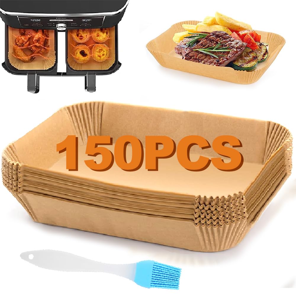 Air Fryer Disposable Paper Liners 150PCS Air Fryer Parchment Paper Liners 8.7x5.5" Rectangle Parchment for Ninja Dual Basket Ninja DZ201 DZ401 Foodi 8Qt Air Fryer Accessories Microwave Oven